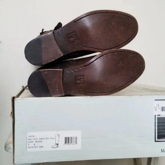 Frye 7 melissa knot tall leather boots dark brown zip pull riding - Picture 7 of 8